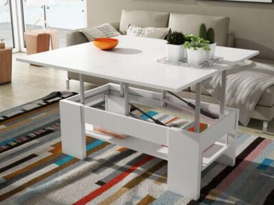 Mesa de centro convertible en mesa de comedor rectangular madera