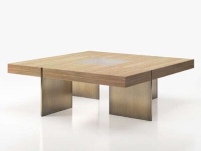 mesa centro estilo contemporaneo tablero madera y cristal soporte metalizado 295CE022