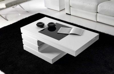 Mesa de centro moderna minimalista elevable blanca
