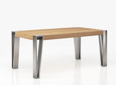 Mesa comedor con patas de horquilla grandes y encimera de madera (personalizable)