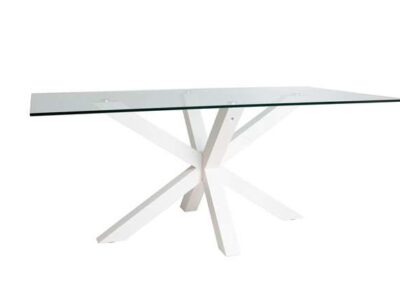 mesa de vidrio moderna con base cruzada blanca 612ME0082