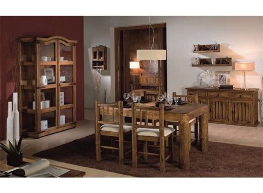 conjunto-rustico-sillas-madera-tapizadas-y-mesa-rectangular-de-4-patas-tronco