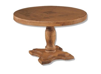 Mesa de madera rendonda rústica de un pie