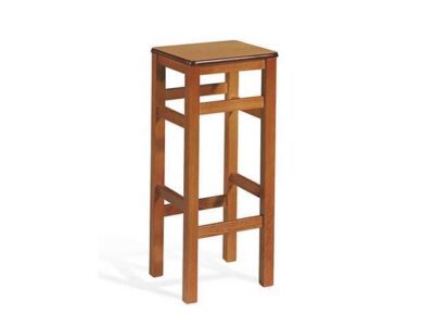 Taburete alto rústico de madera con asiento cuadrado y patas rectas