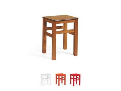Taburete bajo rústico de madera cuadrado de 4 patas
