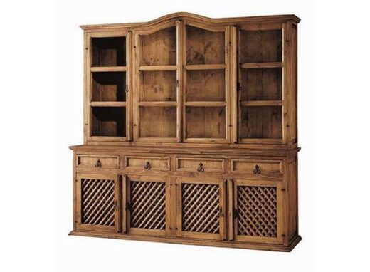 mueble-vitrina-4-puertas-y-comoda-con-puertas-rejillas-madera