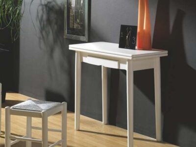 Mesa de cocina blanca tipo libro rectangular con cajón