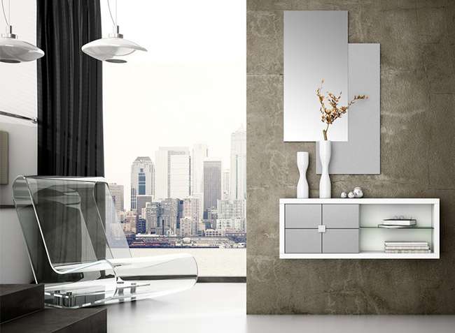 mueble-recibidor-estrecho-blanco-y-plata-estanterias-2-espejos-verticales
