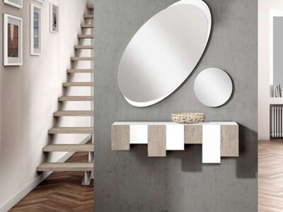 Recibidor de diseño moderno en color blanco con 2 espejos (ovalado y circular)