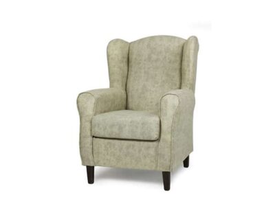 Sillón de diseño clásico tapizado en tela con patas de madera