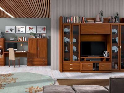 Vitrinas de salón laterales con doble puerta y cajones de madera