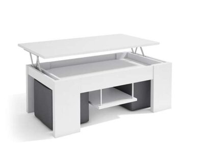 Mesa de centro blanca elevable con almacenaje interior