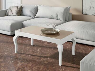 Mesa de centro clásica elevable con patas blancas