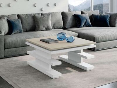 Mesa de centro de diseño con tapa blanca elevable disponible en más colores