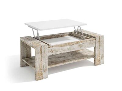 Mesa de centro elevable blanco decapado