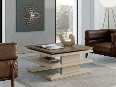 Mesa de centro elevable con tapa de madera cuadrada