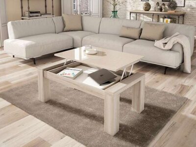 Mesa de centro elevable madera con tapa brillo