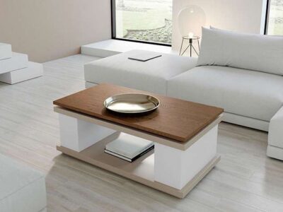 Mesa de centro elevable y extensible con tapa de madera