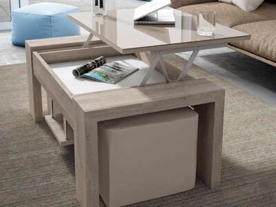 Mesa de centro elevable y extensible tapa lacado brillo