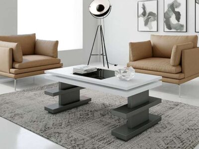 Mesa de centro para salón con tapa elevable blanca