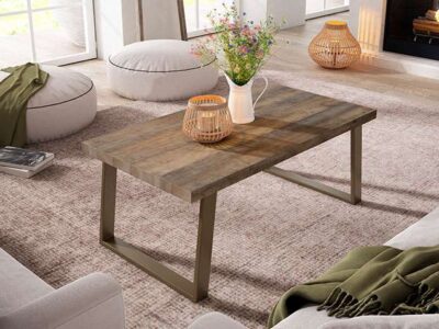 Mesa de centro rectangular con patas en color óxido