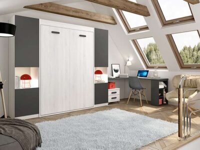 Cama abatible habitaciones juveniles en gris tamaño matrimonio