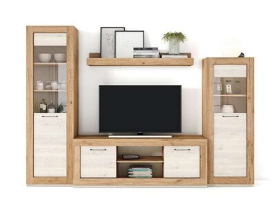 Conjunto mueble TV y vitrina con cristales