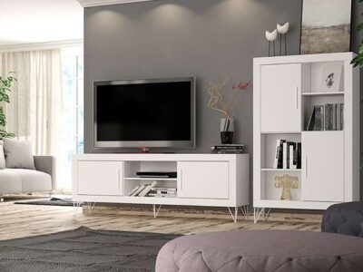 Mueble salón moderno blanco para TV