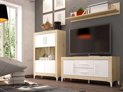 Mueble salón nórdico vitrina color roble