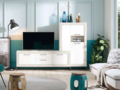 Mueble televisor blanco con almacenaje