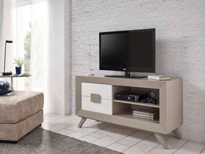 Mueble TV cajones y balda color moka y blanco mate