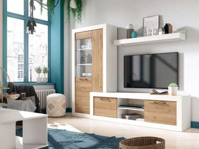 Mueble TV nórdico blanco y madera