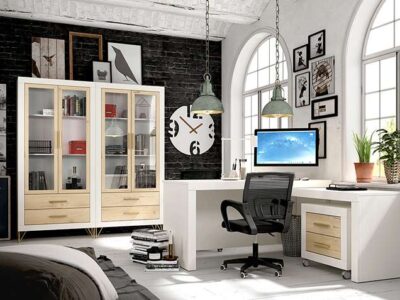 Vitrina blanca salón dos puertas de cristal