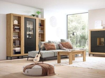 Vitrina salón madera y negro 1 puerta