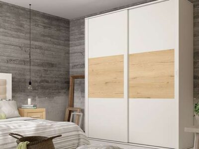Armario puertas correderas 240 cm blanco y madera