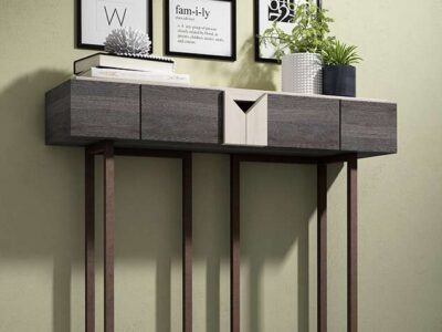 Consola industrial recibidor con cajones en madera oscura