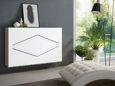 Cubreradiador moderno blanco con estante dibujo geométrico