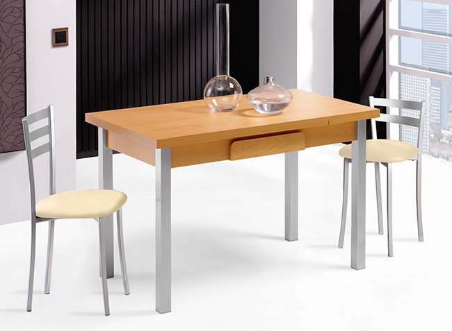 mesa-cocina-con-cajon-cubertero-extensible-madera-y-aluminio