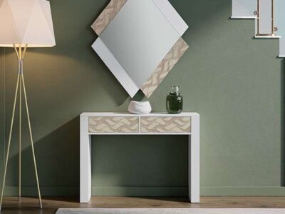 Mesa recibidor estrecha blanca con cajones