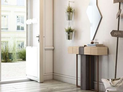 Mueble pequeño para recibidor con estante cajón madera y negro