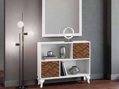 Mueble recibidor clásico blanco con estantes
