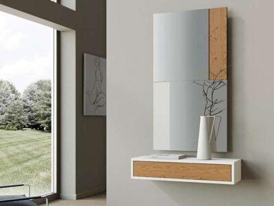Mueble recibidor estilo nórdico blanco y madera
