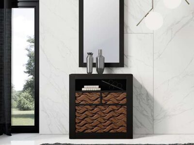 Mueble recibidor negro estrecho tipo taquillón