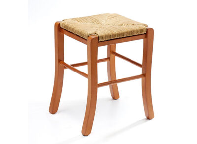 Taburete madera rústico con asiento de fibra natural