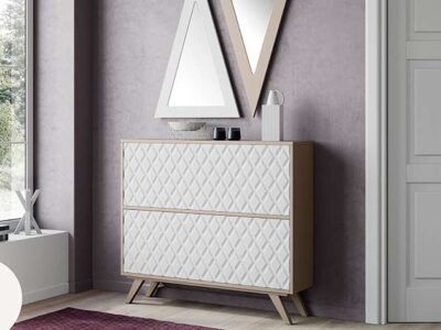Zapatero blanco y madera estilo nórdico de 2 puertas
