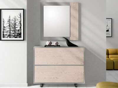 Zapatero mueble recibidor gris y madera natural