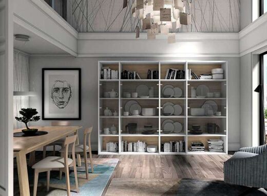 estanterias-salon-madera-y-blanco-con-puertas-de-cristal