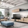 muebles-salon-color-madera-natural-con-bajo-tv-y-estante-colgante