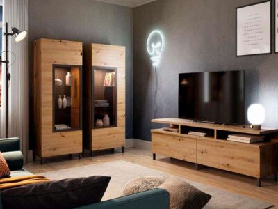 Vitrina industrial madera y negro