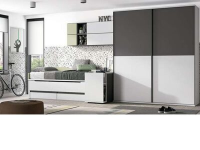 Cama blanca compacta con cajones